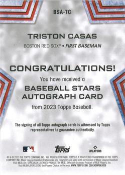 2023 Topps - Baseball Stars Autographs Black (Series Two) #BSA-TC Triston Casas Back