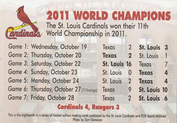 1998-23 St. Louis Cardinals Fox Sports Net #18 2011 World Champions Back