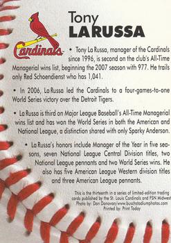 1998-23 St. Louis Cardinals Fox Sports Net #13 Tony LaRussa Back