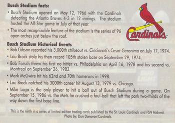 1998-23 St. Louis Cardinals Fox Sports Net #9 Busch Stadium II Back