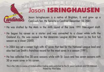 1998-23 St. Louis Cardinals Fox Sports Net #14 Jason Isringhausen Back