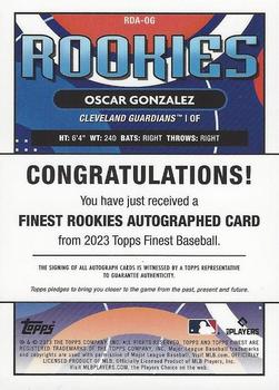 2023 Finest - Finest Rookies Design Variation Autographs Blue Refractor #RDA-OG Oscar Gonzalez Back