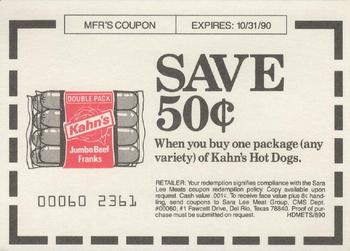 1990 Kahn's New York Mets - Kahn's Coupons #NNO Kahn's Hot Dog Coupon Back