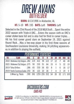 2023 Choice Oklahoma City Dodgers #3 Drew Avans Back