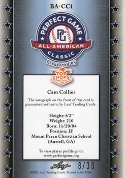 2021 Leaf Metal Perfect Game All-American Classic - Metal Autographs - Prismatic Blue #BA-CC1 Cam Collier Back