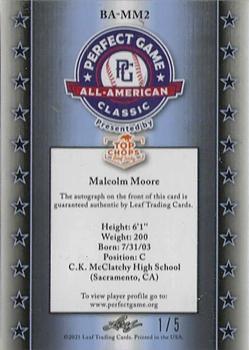 2021 Leaf Metal Perfect Game All-American Classic - Metal Autographs - Prismatic Red #BA-MM2 Malcolm Moore Back