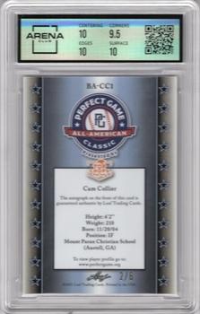 2021 Leaf Metal Perfect Game All-American Classic - Metal Autographs - Wave Pink #BA-CC1 Cam Collier Back