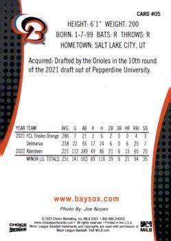 2023 Choice Bowie Baysox #05 Billy Cook Back