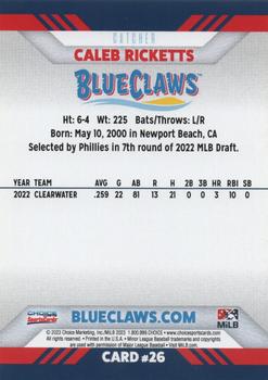 2023 Choice Jersey Shore BlueClaws #26 Caleb Ricketts Back