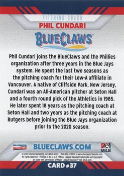 2023 Choice Jersey Shore BlueClaws #37 Phil Cundari Back