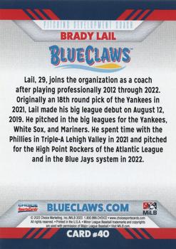 2023 Choice Jersey Shore BlueClaws #40 Brady Lail Back