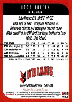 2023 Choice Indianapolis Indians #05 Cody Bolton Back