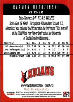 2023 Choice Indianapolis Indians #15 Carmen Mlodzinski Back