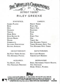 2023 Topps Allen & Ginter #371 Riley Greene Back