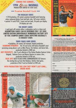 1994 O-Pee-Chee #NNO Pre-Production Sample Sheet Back