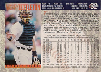 1994 O-Pee-Chee #32 Mickey Tettleton Back