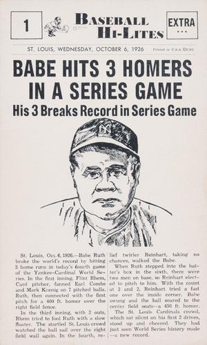 1960 Nu-Cards Baseball Hi-Lites - 1960 CVC Baseball Hi-Lites #1 Babe Hits 3 Homers In A Series Game Front