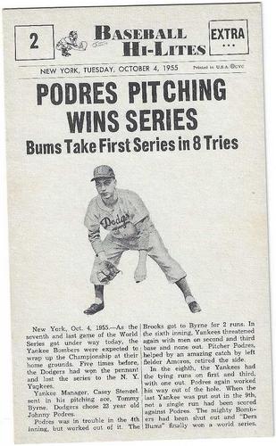 1960 Nu-Cards Baseball Hi-Lites - 1960 CVC Baseball Hi-Lites #2 Podres Pitching Wins Series Front