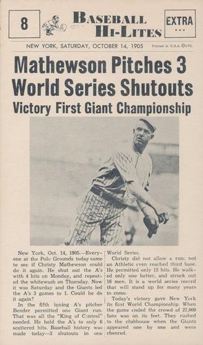 1960 Nu-Cards Baseball Hi-Lites - 1960 CVC Baseball Hi-Lites #8 Mathewson Pitches 3 World Series Shutouts Front