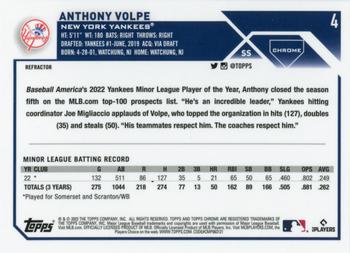 2023 Topps Chrome - Refractor #4 Anthony Volpe Back