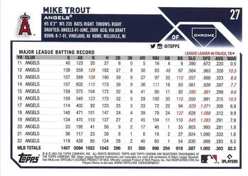 2023 Topps Chrome - Pink Refractor #27 Mike Trout Back