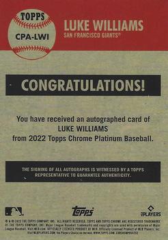 2022 Topps Chrome Platinum Anniversary - Autographs #CPA-LWI Luke Williams Back