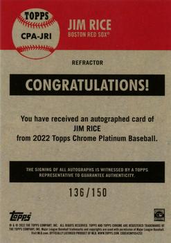 2022 Topps Chrome Platinum Anniversary - Autographs Aqua Refractor #CPA-JRI Jim Rice Back