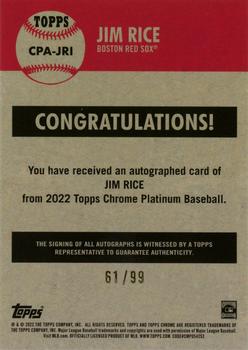 2022 Topps Chrome Platinum Anniversary - Autographs Platinum Toile Cream/Blue Refractor #CPA-JRI Jim Rice Back