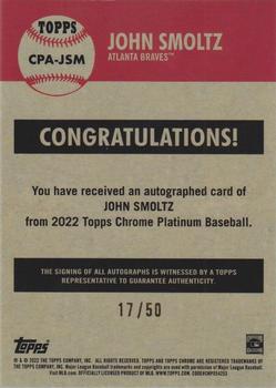 2022 Topps Chrome Platinum Anniversary - Autographs Gold Refractor #CPA-JSM John Smoltz Back