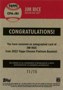 2022 Topps Chrome Platinum Anniversary - Autographs Pink Refractor #CPA-JRI Jim Rice Back