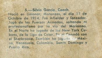 1956-57 Chicle Peloteros Cuban League #5 Silvio Garcia Back