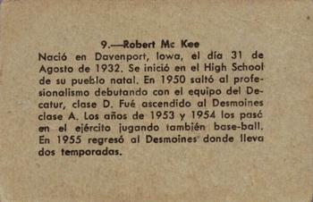 1956-57 Chicle Peloteros Cuban League #9 Robert McKee Back