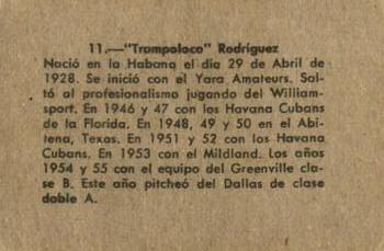1956-57 Chicle Peloteros Cuban League #11 Trampoloco Rodriguez Back