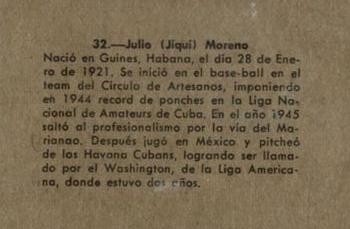 1956-57 Chicle Peloteros Cuban League #32 Julio Moreno Back