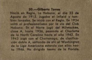 1956-57 Chicle Peloteros Cuban League #50 Gilberto Torres Back