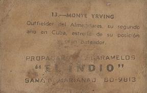 1948-49 Caramelos El Indio #13 Monte Irvin Back