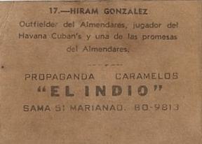 1948-49 Caramelos El Indio #17 Hiram Gonzalez Back