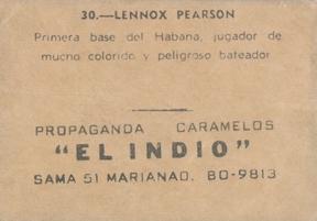1948-49 Caramelos El Indio #30 Lennox Pearson Back