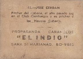 1948-49 Caramelos El Indio #45 Jose Cendan Back