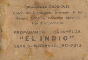 1948-49 Caramelos El Indio #50 Oscar Rodriguez Back