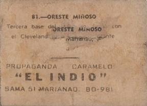 1948-49 Caramelos El Indio #81 Orestes Minoso Back