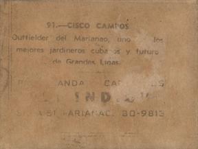 1948-49 Caramelos El Indio #91 Cisco Campos Back