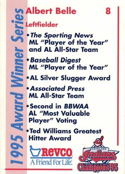 1996 Revco Cleveland Indians 1995 Award Winner Series #NNO Albert Belle Back