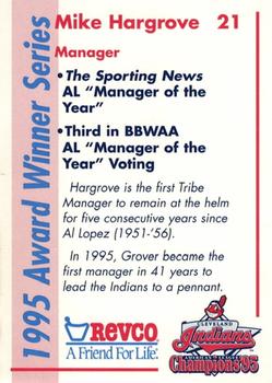 1996 Revco Cleveland Indians 1995 Award Winner Series #NNO Mike Hargrove Back