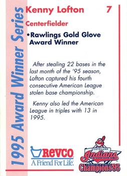 1996 Revco Cleveland Indians 1995 Award Winner Series #NNO Kenny Lofton Back
