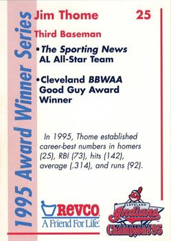 1996 Revco Cleveland Indians 1995 Award Winner Series #NNO Jim Thome Back