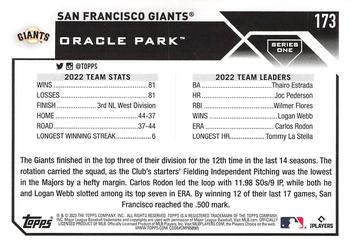 2023 Topps - Gold Star #173 San Francisco Giants Back