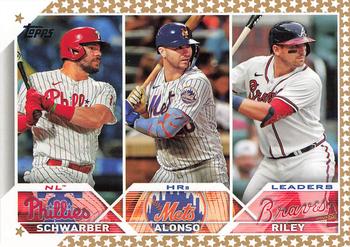2023 Topps - Gold Star #178 NL HRs Leaders (Kyle Schwarber / Pete Alonso / Austin Riley) Front