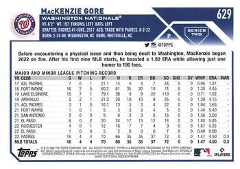 2023 Topps - Gold Star #629 MacKenzie Gore Back