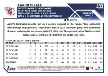 2023 Topps - 582 Montgomery Club Foil Stamped #433 Aaron Civale Back